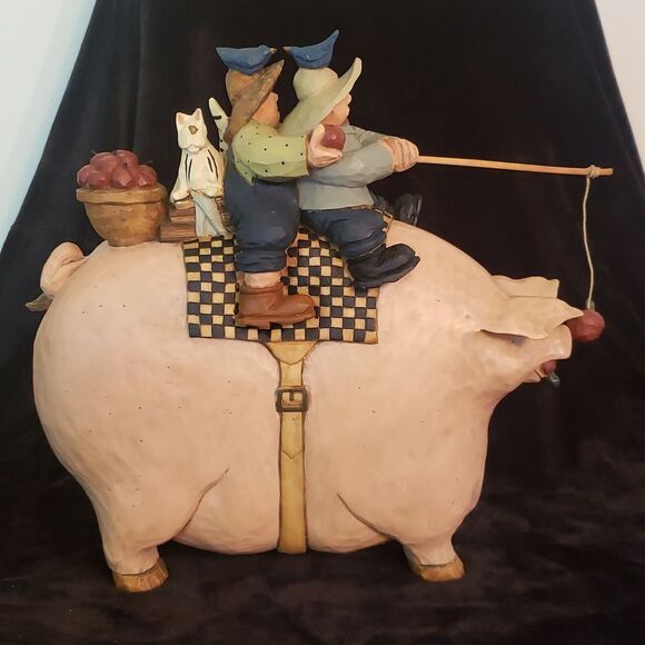 Vintage Other - RARE Vtg 1997 Williray Studio Farm Couple Riding Giant Pig - WW3034 Original Box